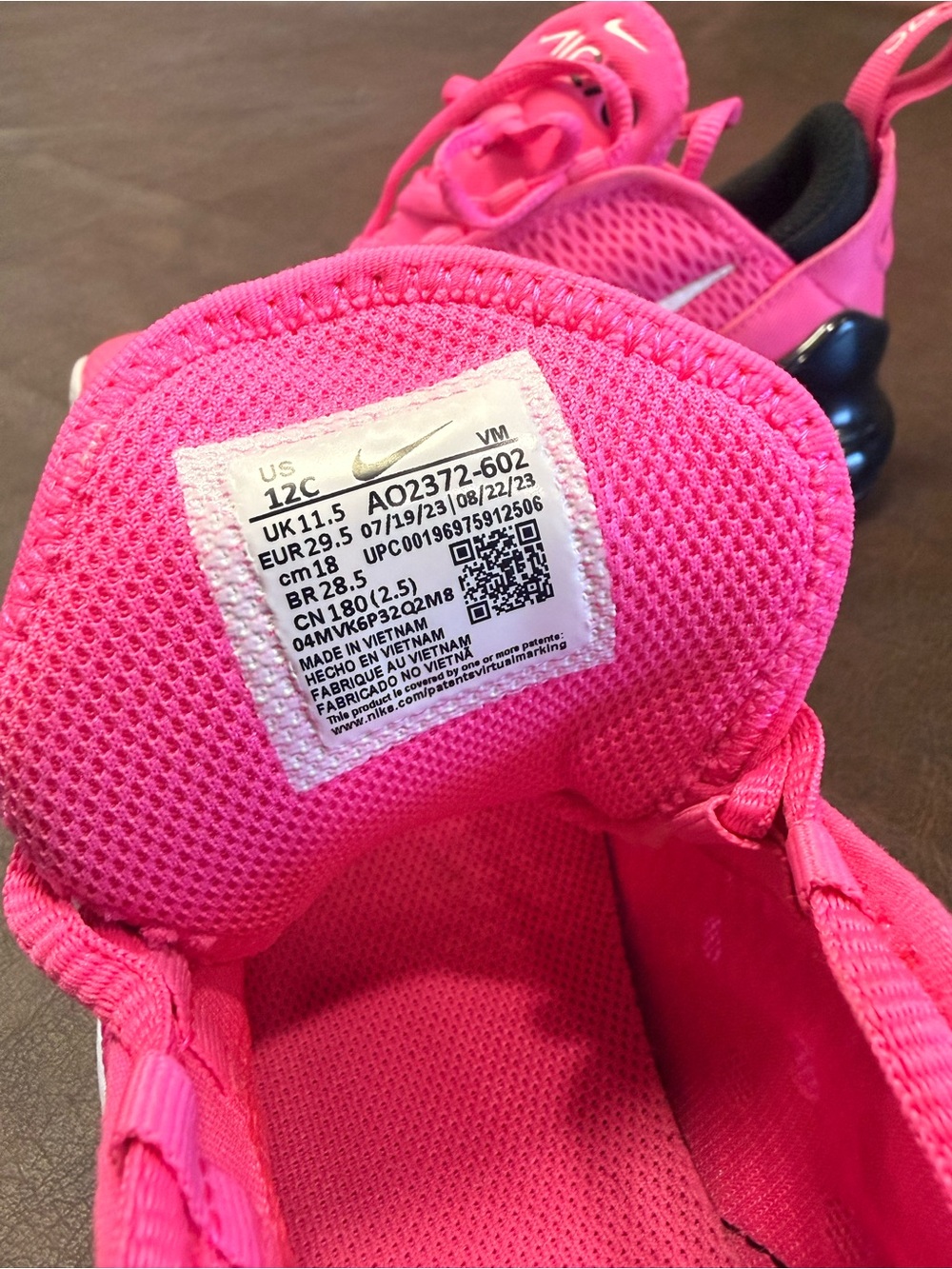 Nike Air Max 270 Hot Pink Black/White Sneaker - Picture 5 of 6